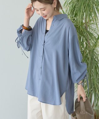 AMERICAN HOLIC シアーバックギャザーリボンシャツ Blue