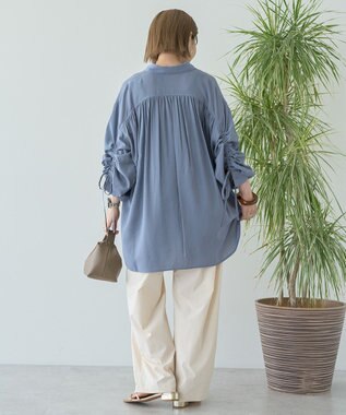 AMERICAN HOLIC シアーバックギャザーリボンシャツ Blue