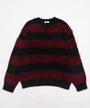WEGO 【2025秋冬新作/ユニセックス着用ITEM/MLサイズ展開】フェザーニットプルオーバー レッドボーダー