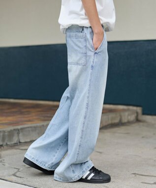 WEGO イージーバギーフレアデニムスラックス デニム淡加工色