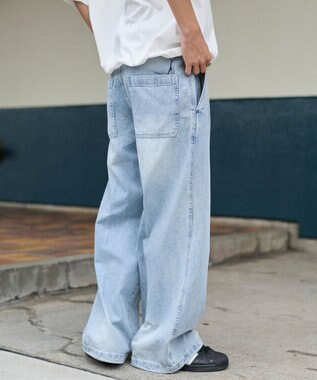 WEGO イージーバギーフレアデニムスラックス デニム淡加工色