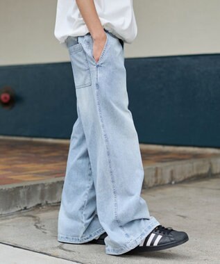 WEGO イージーバギーフレアデニムスラックス デニム淡加工色