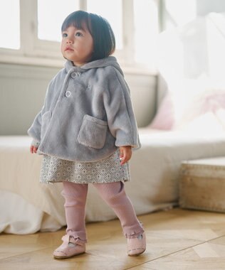 組曲 KIDS 【90㎝】あったかリバーシブルマント グレー