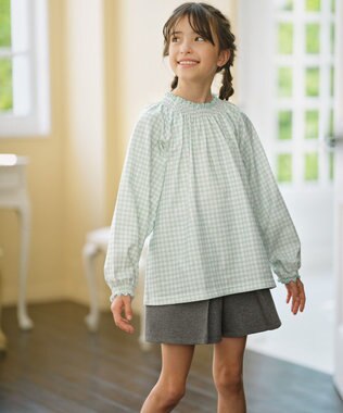 組曲 KIDS 【110-140㎝】シャーリングチェック トップス ミント系5