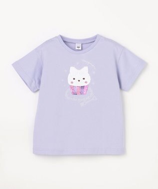 ANY KIDS 【綿100%】ドロップショルダーミラクルスパンコールTシャツ サックスブルー×ケーキ