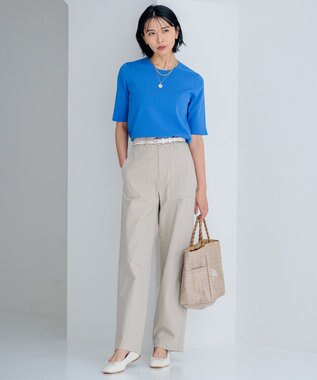 23区 L 【洗える】コンフォートストレッチ 5分袖 ニット ブルー系