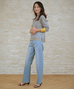 J.PRESS LADIES L SOFT TOUCH WOOL ブロッキング ニット グレー×イエロー系