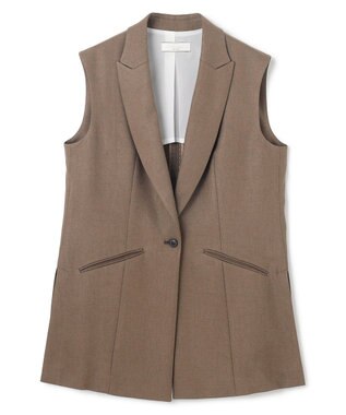 BEIGE， 【洗える】CAROLE / リネンライクノースリーブジレジャケット Mocha