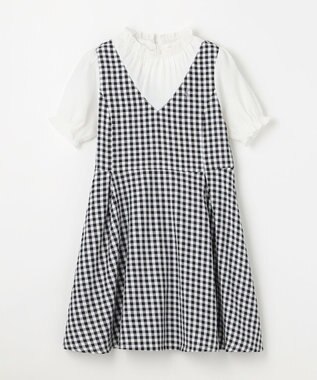 組曲 KIDS 【110-140㎝】ギンガムドッキング ワンピース ブラック系3