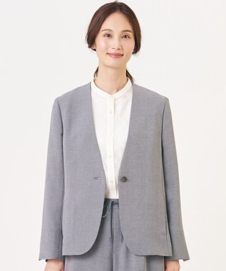 J.PRESS LADIES 【セットアップ対応】MELANGE ライトツイル ノーカラー ジャケット