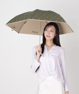 MOONBAT 【 遮光率100％/遮熱/UV/軽量】POLO RALPH LAUREN（ポロ ラルフローレン）晴雨兼用日傘   PORO BEAR ポロベア 裏カラー 折りたたみ傘 カーキ＆ベアＰｔ×ベージュ