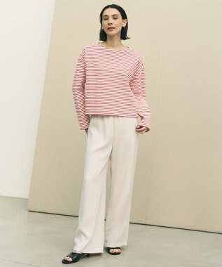 UNFILO ドライタッチリブ バックZIP ボーダートップス オフ×レッド