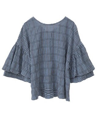 Green Parks 前後２ｗａｙ袖バルーンギンガムチェックブラウス Blue