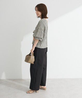 Green Parks 前後２ｗａｙ袖バルーンギンガムチェックブラウス Black