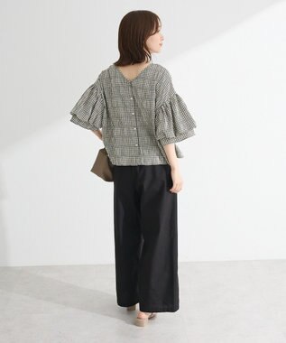 Green Parks 前後２ｗａｙ袖バルーンギンガムチェックブラウス Black