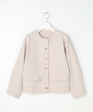 自由区 【セットアップ対応】リネンストレッチノーカラー ジャケット フラックス