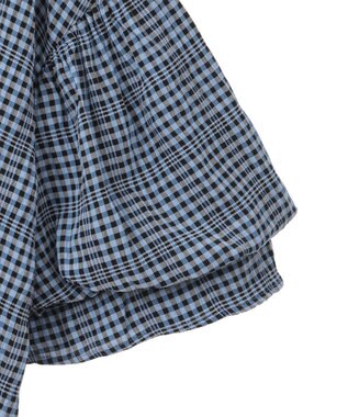 Green Parks 前後２ｗａｙ袖バルーンギンガムチェックブラウス Blue