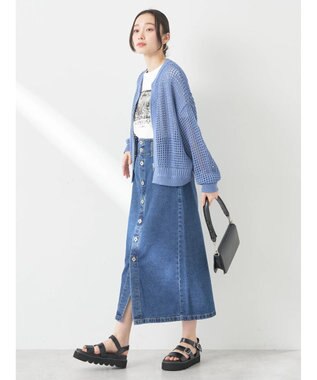 earth music&ecology ボタンナローデニムスカート Medium Indigo