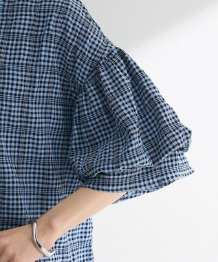 Green Parks 前後２ｗａｙ袖バルーンギンガムチェックブラウス Blue