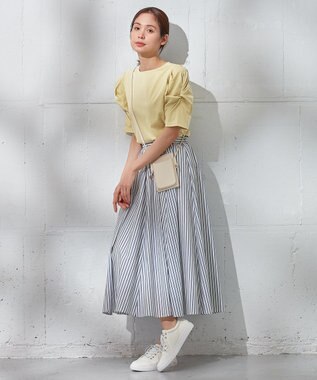 ANY L 【ウエストゴム/ポケット付】シャンブレーライク フレアスカート ストライプ