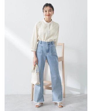 earth music&ecology フロントレースシフォンブラウス Light Yellow