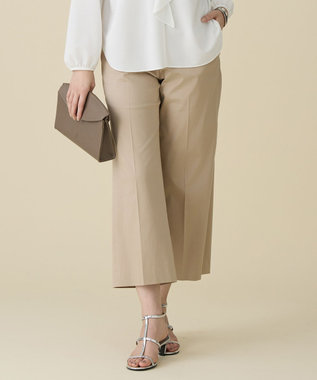 自由区 【UVカット・接触冷感・洗える】コットンサテンクロップド丈ワイドストレート パンツ