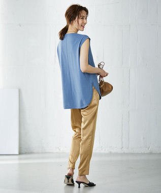 ICB L 【洗える】ガスコットンハイゲージ ノースリーブニット スマルトブルー系