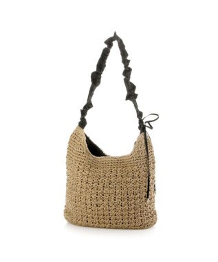 UNBILLION カシュカシュ cachecache / ドロストフリルハンドル地柄編みトート カゴバッグ ブラック