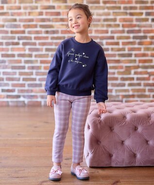 ANY KIDS 7days 裏シャギー 総柄 パンツ ラベンダー系チェック柄