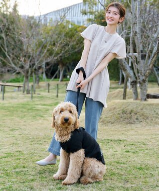 Tiaclasse L 【おのののかさん着用】半袖＆七分袖選べる袖丈バックフレアチュニック グレージュストライプ