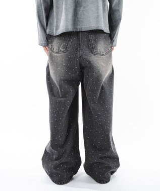 WEGO 【ユニセックス着用ITEM】スーパーバギーラインストーンデニムパンツ デニムブラックソノタ