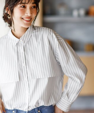 ANY SIS L クロップドヨークハオリ シャツ オフストライプ