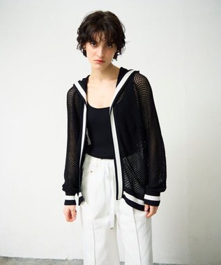 GRACE CONTINENTAL メッシュラインニットフーディ ブラック