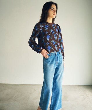 GRACE CONTINENTAL フラワー刺繍ショートトップ ブラウン