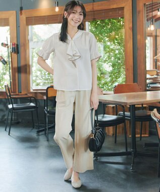 Tiaclasse L 配色パイピングボウタイブラウス オフホワイト