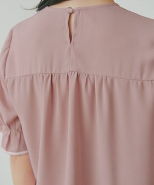 Tiaclasse L 配色パイピングボウタイブラウス ピンク