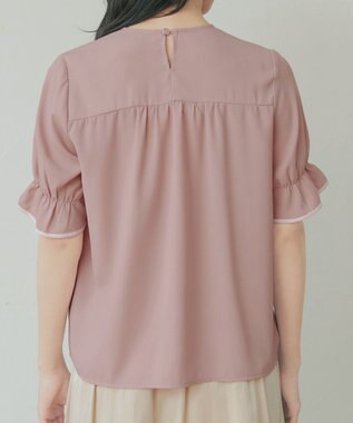 Tiaclasse L 配色パイピングボウタイブラウス ピンク
