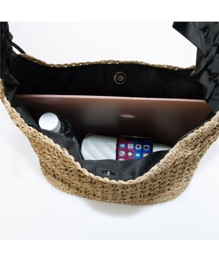 UNBILLION カシュカシュ cachecache / ドロストフリルハンドル地柄編みトート カゴバッグ ブラック