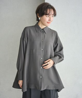 #Newans 【洗濯機可能】Aラインパネルチュニックシャツ チャコール