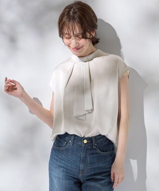 ANY ボウタイブラウス グレージュ（無地）