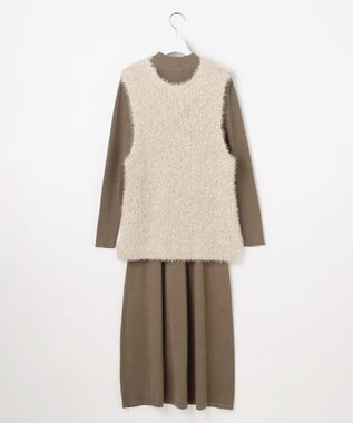 Feroux ジレ付きニット ワンピース ベージュ系