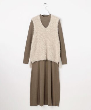 Feroux ジレ付きニット ワンピース ベージュ系