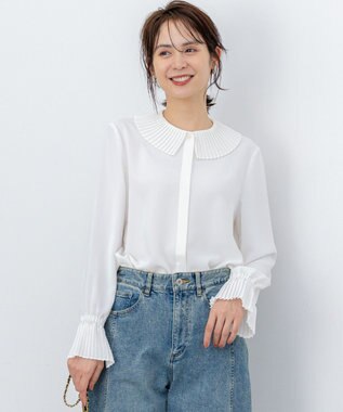 組曲 S ライトデシン プリーツブラウス アイボリー系