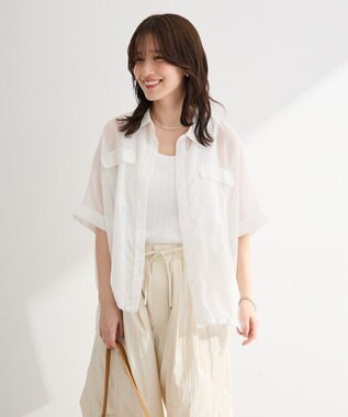 Green Parks 表面感裾ドロストシャツ Ivory