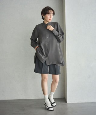 #Newans 【洗濯機可能】Aラインパネルチュニックシャツ チャコール