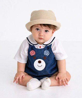 MIKI HOUSE HOT BISCUITS 【44-48cm】 麦わら風 くまみみ ハット ベージュ