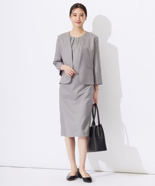 J.PRESS LADIES 【セットアップ対応・洗える・UVケア・速乾】 OXIJEWELストレッチ ノーカラー ジャケット ライトグレー系