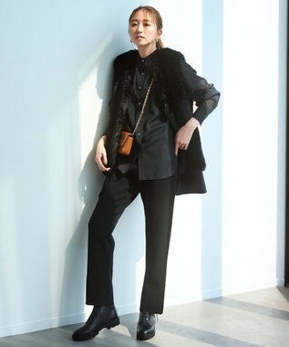 23区 S ウールシアーボイル バンドカラー シャツ ブラック系