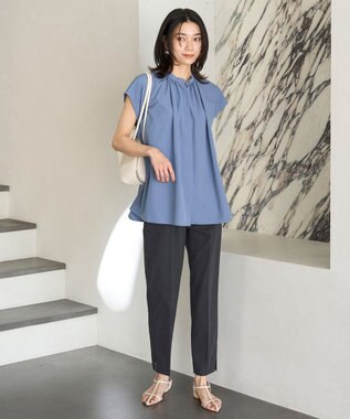 UNFILO FINE MOVE ギャザーブラウス ダルブルー