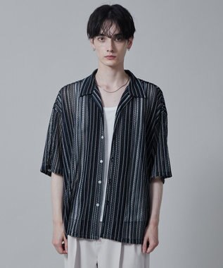 WEGO ストライプメッシュBIGシャツ（S） 柄2